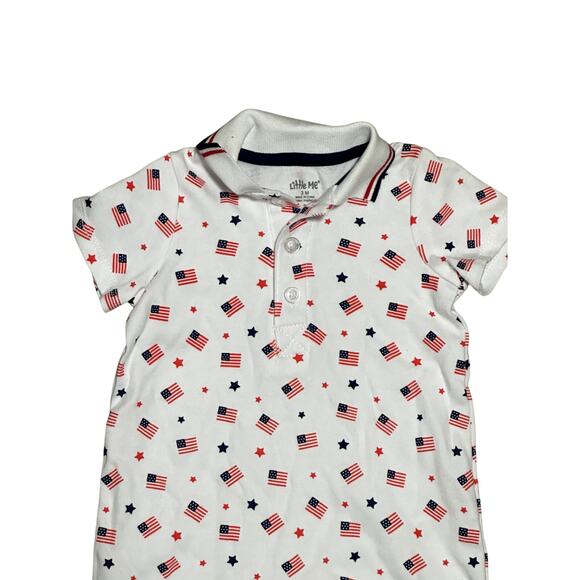 Little Me Star Spangled Spirit One Piece Polo Collar Slip On Multicolor 3 NWOT - Picture 3 of 8